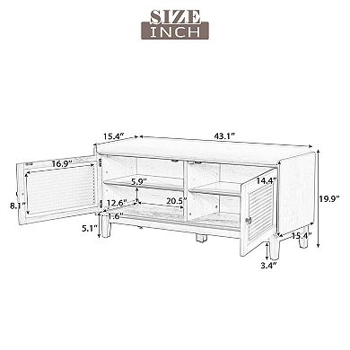 Boho Rattan Shoe Storage Bench - Wooden Shoe Organizer Rack with 2 Doors, Cushion for Living Room