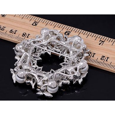 Silvery Tone Amethyst Purple Crystal Rhinestone Floral Wreath Brooch Pin