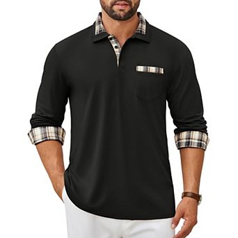 COOFANDY Men' Polo Shirt Long Sleeve Casual Button Polo Tee Plaid Collared Golg Shirt with Pocket