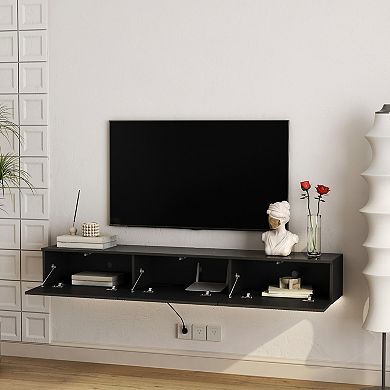 KWPZQEB 66.9" Wall Mounted Floating Geometric Patterns TV Stand with 16 Color LED