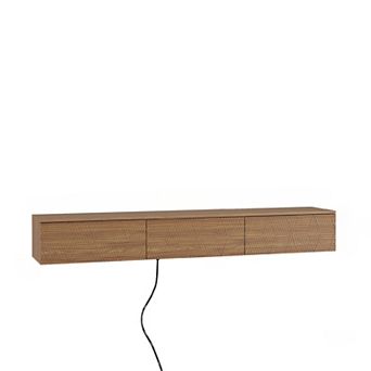 KWPZQEB 66.9" Wall Mounted Floating Geometric Patterns TV Stand with 16 Color LED