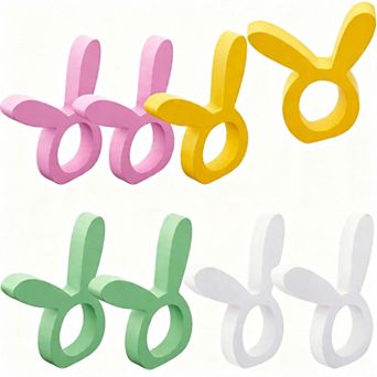Set of 8 Wooden Easter Bunny Napkin Rings Tabletop Decorations