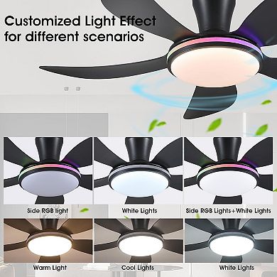 48-Inch Flush Mount Ceiling Fan with RGB Light,Remote and App Control,Quiet Reversible DC Motor