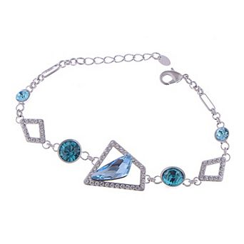 Geometric Shape Crystal Teal Silver Chain Thin Tennis Bracelet Bangle