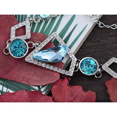 Geometric Shape Crystal Teal Silver Chain Thin Tennis Bracelet Bangle