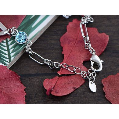 Geometric Shape Crystal Teal Silver Chain Thin Tennis Bracelet Bangle