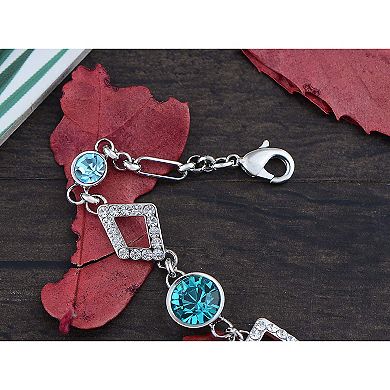Geometric Shape Crystal Teal Silver Chain Thin Tennis Bracelet Bangle