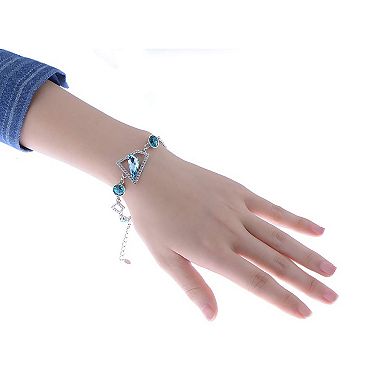 Geometric Shape Crystal Teal Silver Chain Thin Tennis Bracelet Bangle