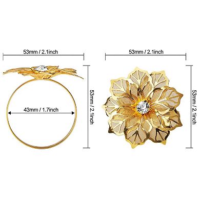 Flower Napkin Rings Metal 12Pcs Hollow Rhinestone Wedding Party Table Decor