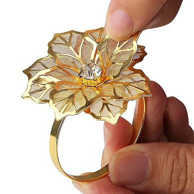 Flower Napkin Rings Metal 12Pcs Hollow Rhinestone Wedding Party Table Decor