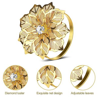 Flower Napkin Rings Metal 12Pcs Hollow Rhinestone Wedding Party Table Decor