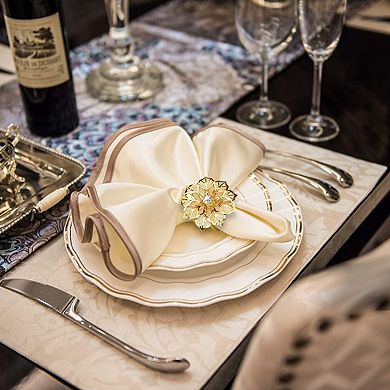 Flower Napkin Rings Metal 12Pcs Hollow Rhinestone Wedding Party Table Decor