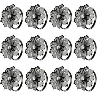 Flower Napkin Rings Metal 12 pc Hollow Rhinestone Wedding Party Table Decor