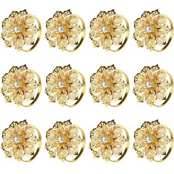 Flower Napkin Rings Metal 12 pc Hollow Rhinestone Wedding Party Table Decor