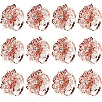 Flower Napkin Rings Metal 12 pc Hollow Rhinestone Wedding Party Table Decor
