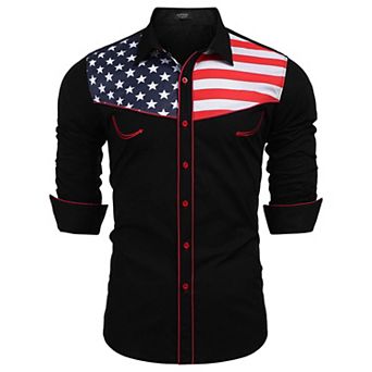 COOFANDY Men' American Flag Shirts Casual Long Sleeve Western Patriotic Shirts for Men