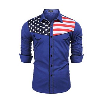 COOFANDY Men' Casual American Flag Button Down Shirts Slim Fit Long Sleeve Shirt