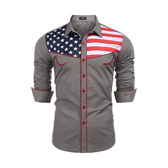 COOFANDY Men' American Flag Shirts Casual Long Sleeve Western Patriotic Shirts for Men