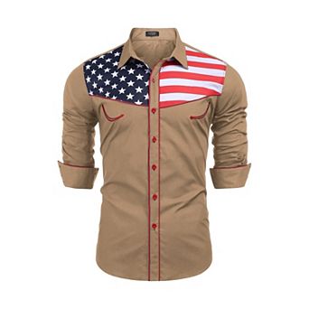 COOFANDY Men' Casual American Flag Button Down Shirts Slim Fit Long Sleeve Shirt
