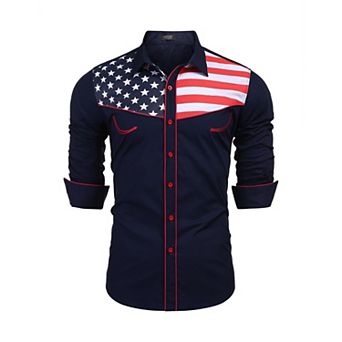COOFANDY Men' Casual American Flag Button Down Shirts Slim Fit Long Sleeve Shirt