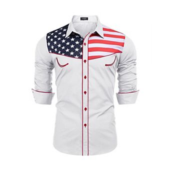 COOFANDY Men' Casual American Flag Button Down Shirts Slim Fit Long Sleeve Shirt
