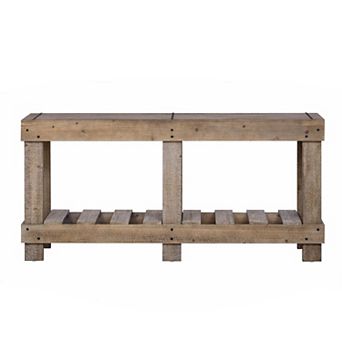 62.9-Inch Vintage Solid Wood Entryway Table with Storage Shelf and Metal Rivet Decor