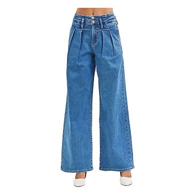 RISEN Full Size Mid Rise Fit Wide Leg with Pleated Detail Jeans Plus Size