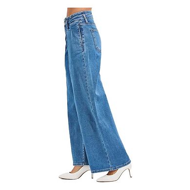 RISEN Full Size Mid Rise Fit Wide Leg with Pleated Detail Jeans Plus Size