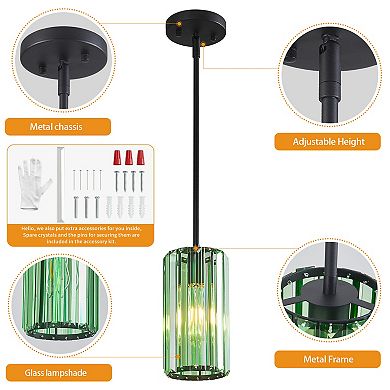 Modern Cylinder Crystal Pendant Light Adjustable Hanging Lamp for Kitchen Island Bathroom Hallway