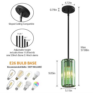 Modern Cylinder Crystal Pendant Light Adjustable Hanging Lamp for Kitchen Island Bathroom Hallway
