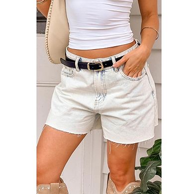 Women High Waisted Denim Shorts Casual Frayed Hem With Pocket