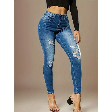 Women's High Waisted Ripped Skinny Jeans Distressed Denim Pants