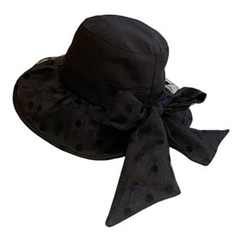 Polka Dot Wide Brim Sun Hat with Bow Detail Elegant Summer Bucket Hat