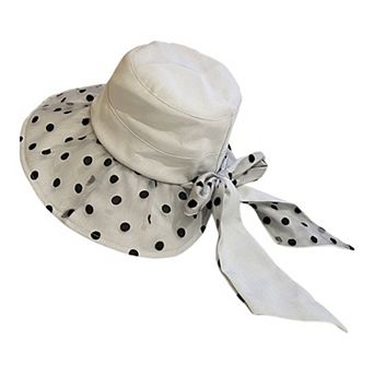 Polka Dot Wide Brim Sun Hat with Bow Detail Elegant Summer Bucket Hat