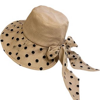 Polka Dot Wide Brim Sun Hat with Bow Detail Elegant Summer Bucket Hat