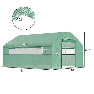 Walk-In Garden Greenhouse with PE Cover, Roll-Up Door and Windows