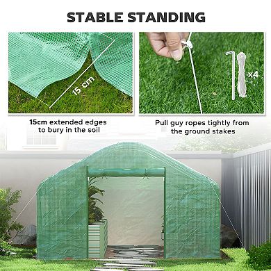 Walk-In Garden Greenhouse with PE Cover, Roll-Up Door and Windows