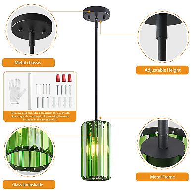 Modern Cylinder Crystal Pendant Light Adjustable Hanging Lamp for Kitchen Island Bathroom Hallway