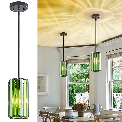 Modern Cylinder Crystal Pendant Light Adjustable Hanging Lamp for Kitchen Island Bathroom Hallway