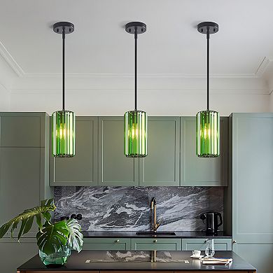 Modern Cylinder Crystal Pendant Light Adjustable Hanging Lamp for Kitchen Island Bathroom Hallway