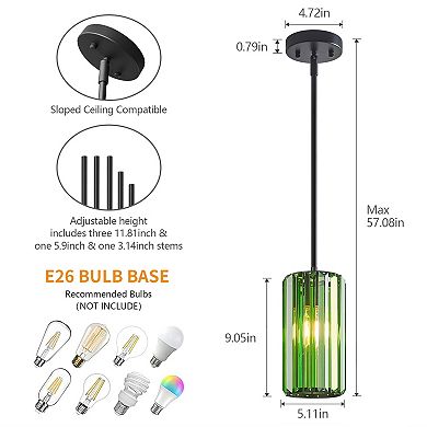 Modern Cylinder Crystal Pendant Light Adjustable Hanging Lamp for Kitchen Island Bathroom Hallway