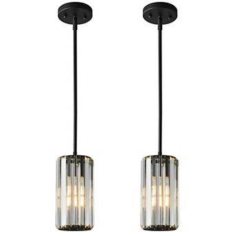 Modern Cylinder Crystal Pendant Light Adjustable Hanging Lamp for Kitchen Island Bathroom Hallway