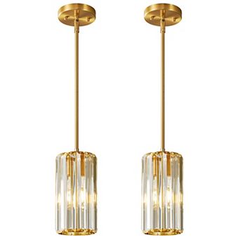 Modern Cylinder Crystal Pendant Light Adjustable Hanging Lamp for Kitchen Island Bathroom Hallway