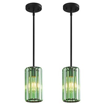 Modern Cylinder Crystal Pendant Light Adjustable Hanging Lamp for Kitchen Island Bathroom Hallway