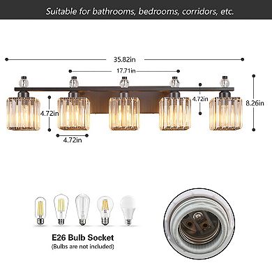 Modern 5-Light Crystal Vanity Light for Bathroom