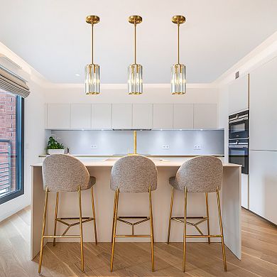 Modern Cylinder Crystal Pendant Light Adjustable Hanging Lamp for Kitchen Island Bathroom Hallway