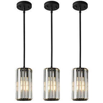 Modern Cylinder Crystal Pendant Light Adjustable Hanging Lamp for Kitchen Island Bathroom Hallway