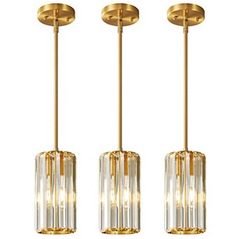 Modern Cylinder Crystal Pendant Light Adjustable Hanging Lamp for Kitchen Island Bathroom Hallway