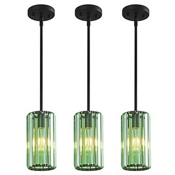 Modern Cylinder Crystal Pendant Light Adjustable Hanging Lamp for Kitchen Island Bathroom Hallway