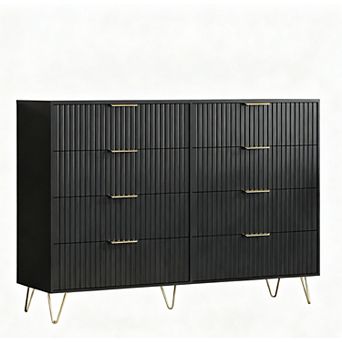 Fluted Dresser for Bedroom with 8 Drawers, Modern Chest of Wooden Drawers